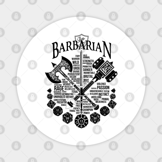 RPG Class Series: Barbarian - Black Version Magnet by Milmino